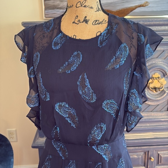 BCBGMaxazria Sheila holiday dress new NWT blue feather glitter sparkle s 6 $368 - Picture 2 of 8